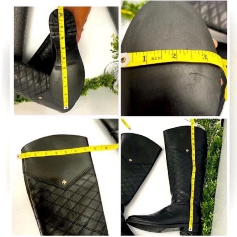 Tory Burch Claremont Black Quilted Leather Riding Boots Size 8